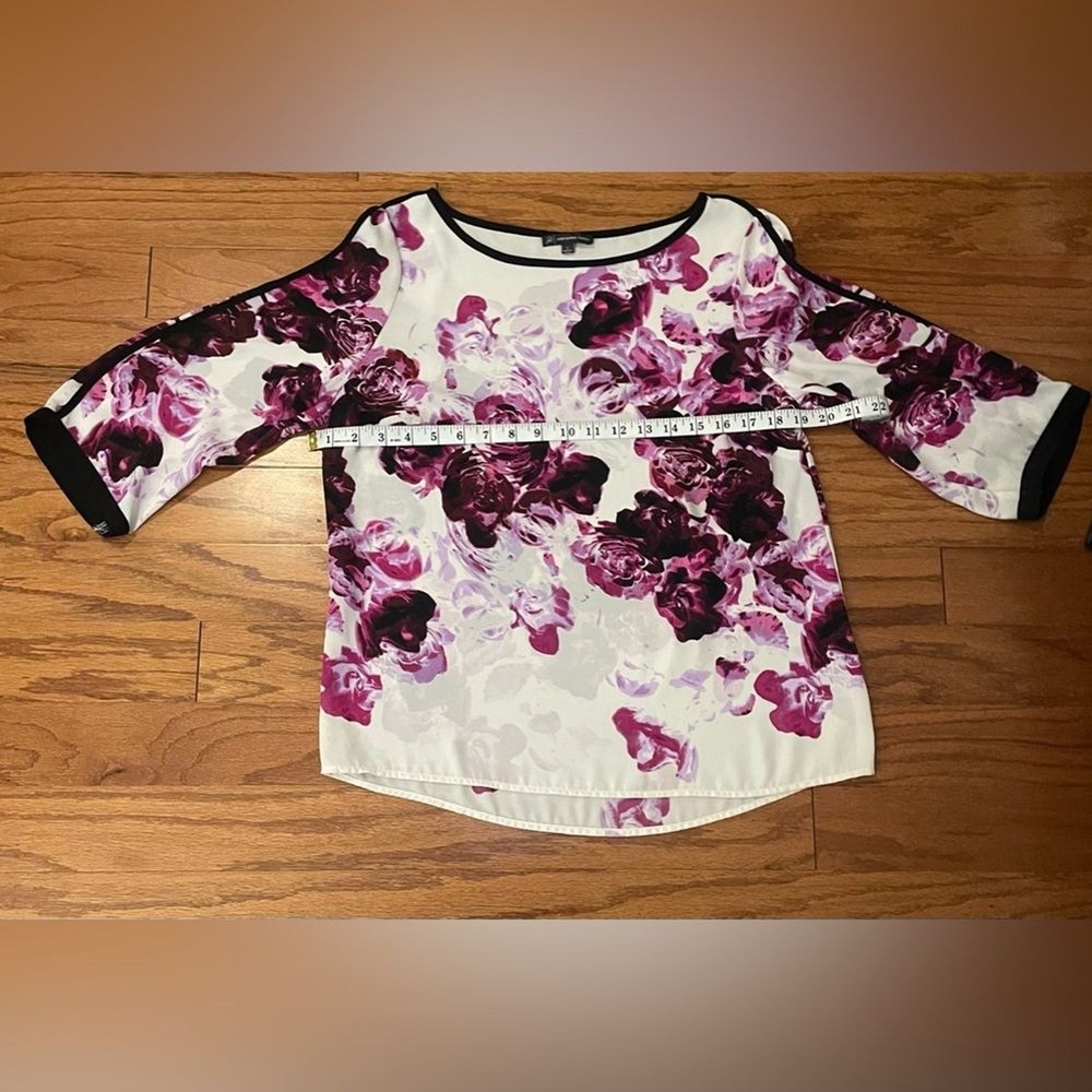 Adrianna‎ Papell Purple Floral 3/4 Split Sleeve Boat Neck Blouse Small - Picture 5 of 7
